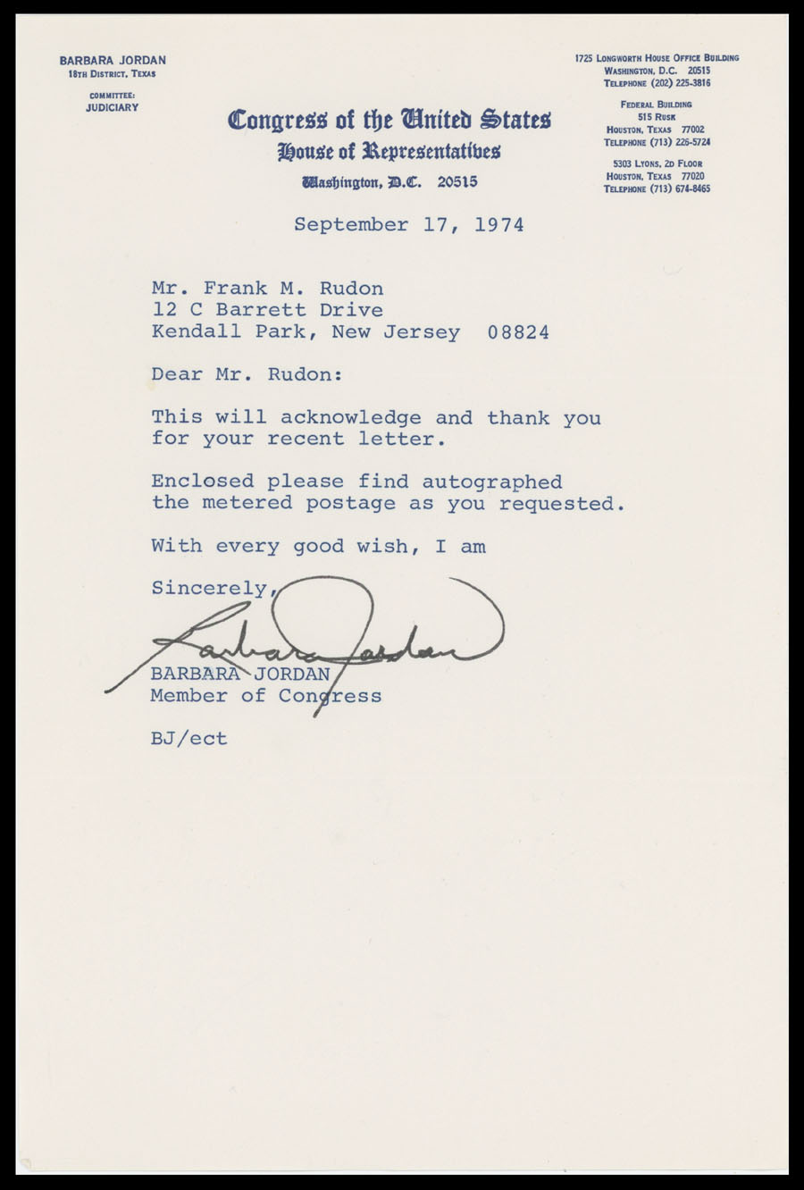 Lot 6 - autographs of famous people The Frank M. Rudon Collection -  Raritan Stamps Inc. Live Bidding Auction #89