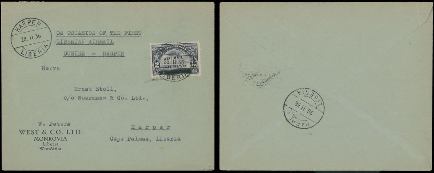 Lot 103 - 1. Worldwide Air Post Stamps and Postal History Liberia -  Raritan Stamps Inc. Auction #93 Worldwide Air Post stamps and postal history, Zeppelin Flight items, philatelic rarities of the World