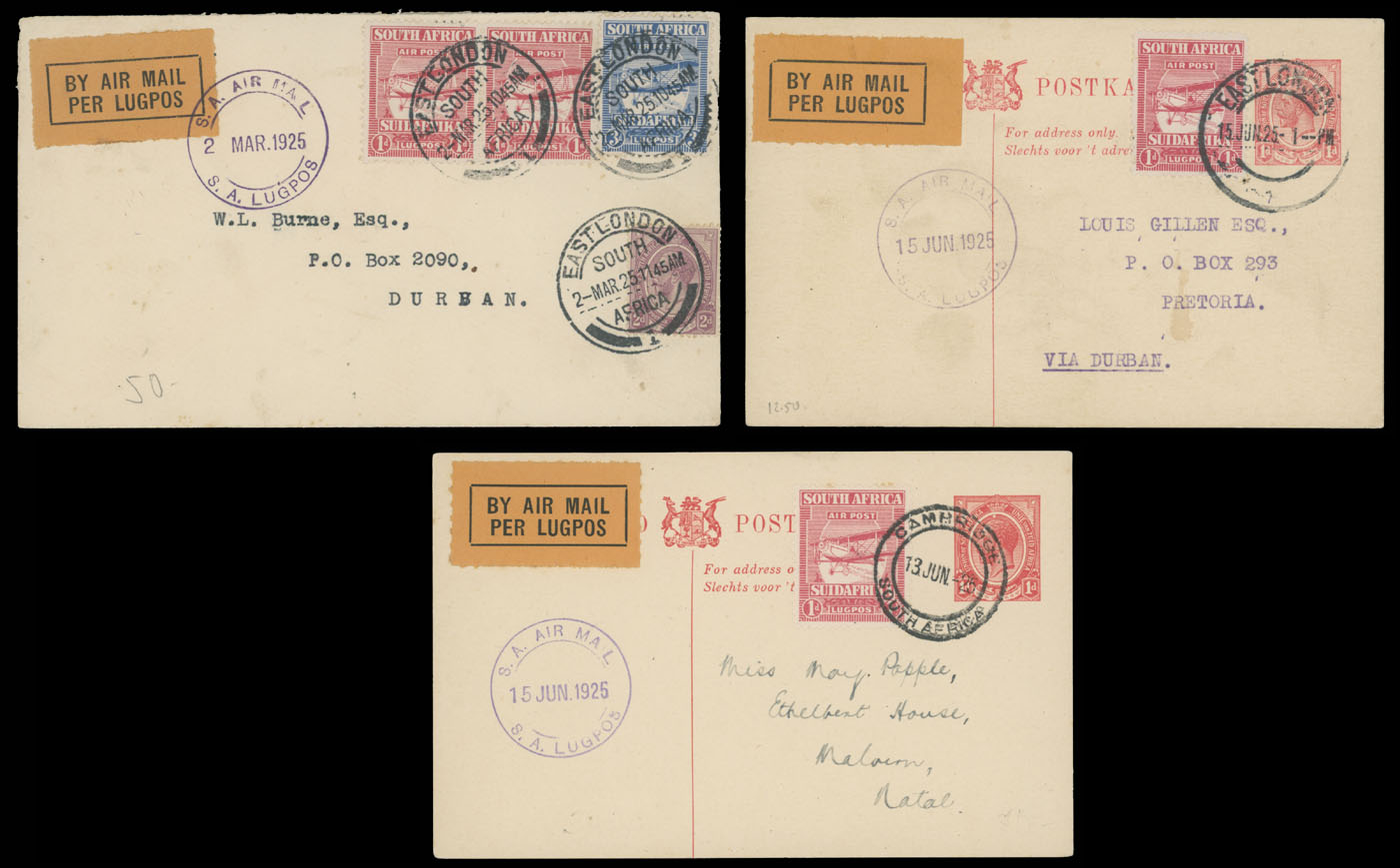 Lot 128 - 1. Worldwide Air Post Stamps and Postal History south and south west africa -  Raritan Stamps Inc. Auction #93 Worldwide Air Post stamps and postal history, Zeppelin Flight items, philatelic rarities of the World