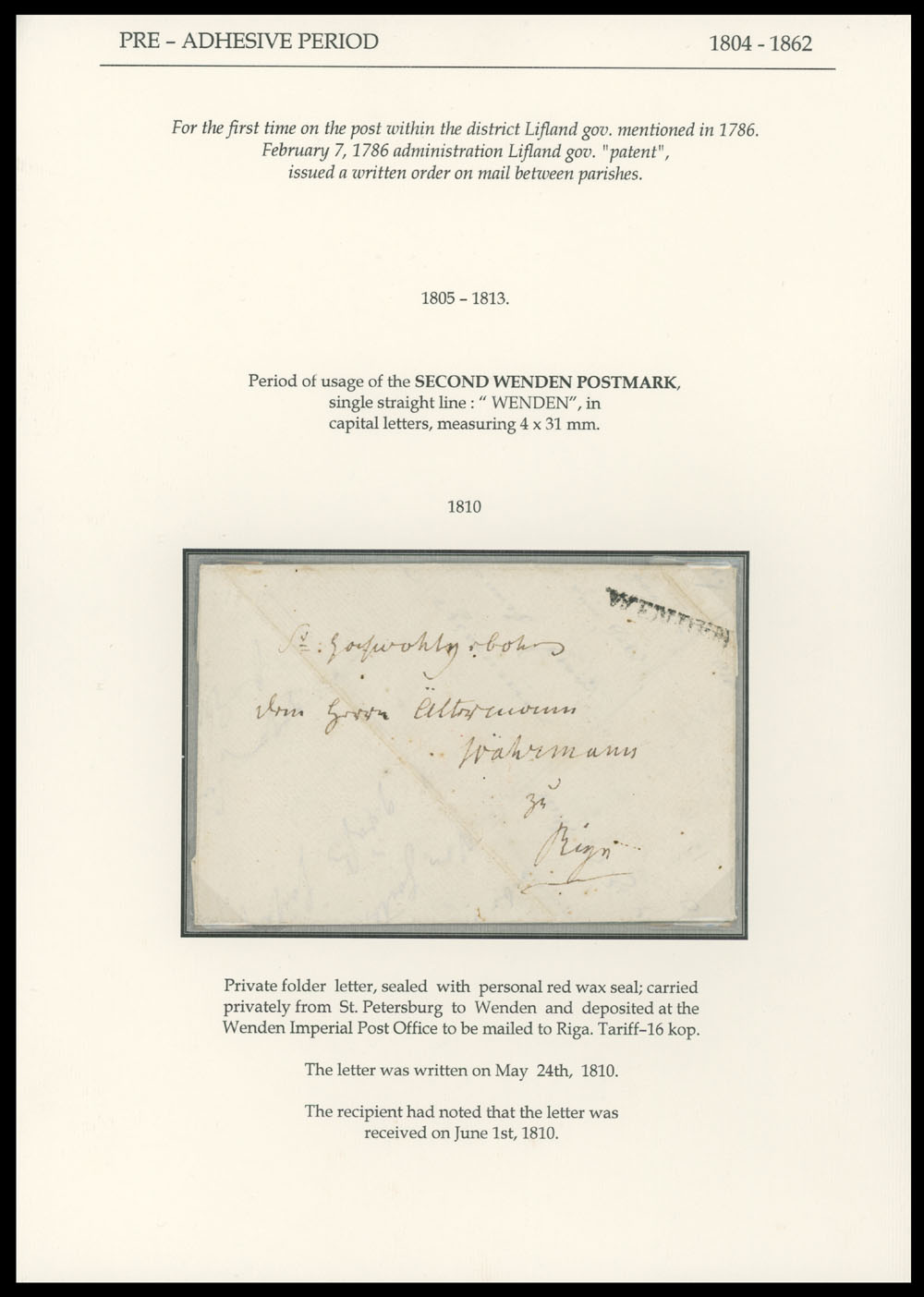 Lot 1378 - russia. wenden A Part of the Livonia Highly Awarded Collection - Raritan Stamps Inc. Auction #93 Worldwide Air Post stamps and postal history, Zeppelin Flight items, philatelic rarities of the World Lot 1378 - russia. wenden A Part of the Livonia Highly Awarded Collection - Raritan Stamps Inc. Auction #93 Worldwide Air Post stamps and postal history, Zeppelin Flight items, philatelic rarities of the World