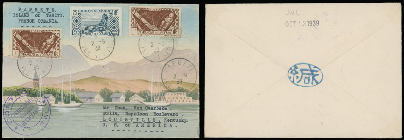 Lot 1508 - Worldwide Topical Issues Karl Lewis Illustrated Covers - French Oceania (Island of Tahiti) -  Raritan Stamps Inc. Auction #93 Worldwide Air Post stamps and postal history, Zeppelin Flight items, philatelic rarities of the World