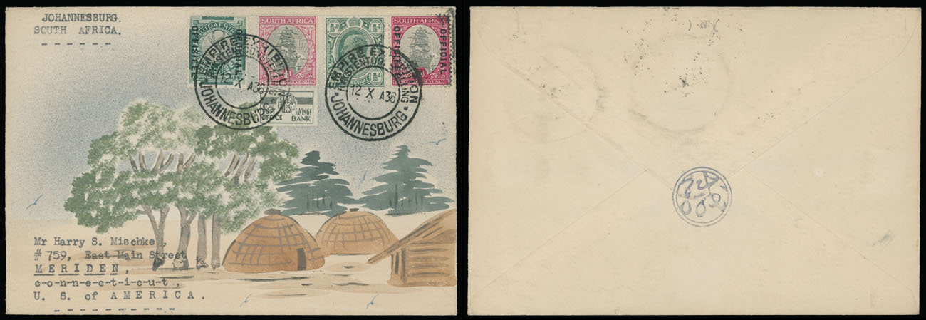 Lot 1521 - Worldwide Topical Issues Karl Lewis Illustrated Covers - South Africa -  Raritan Stamps Inc. Auction #93 Worldwide Air Post stamps and postal history, Zeppelin Flight items, philatelic rarities of the World