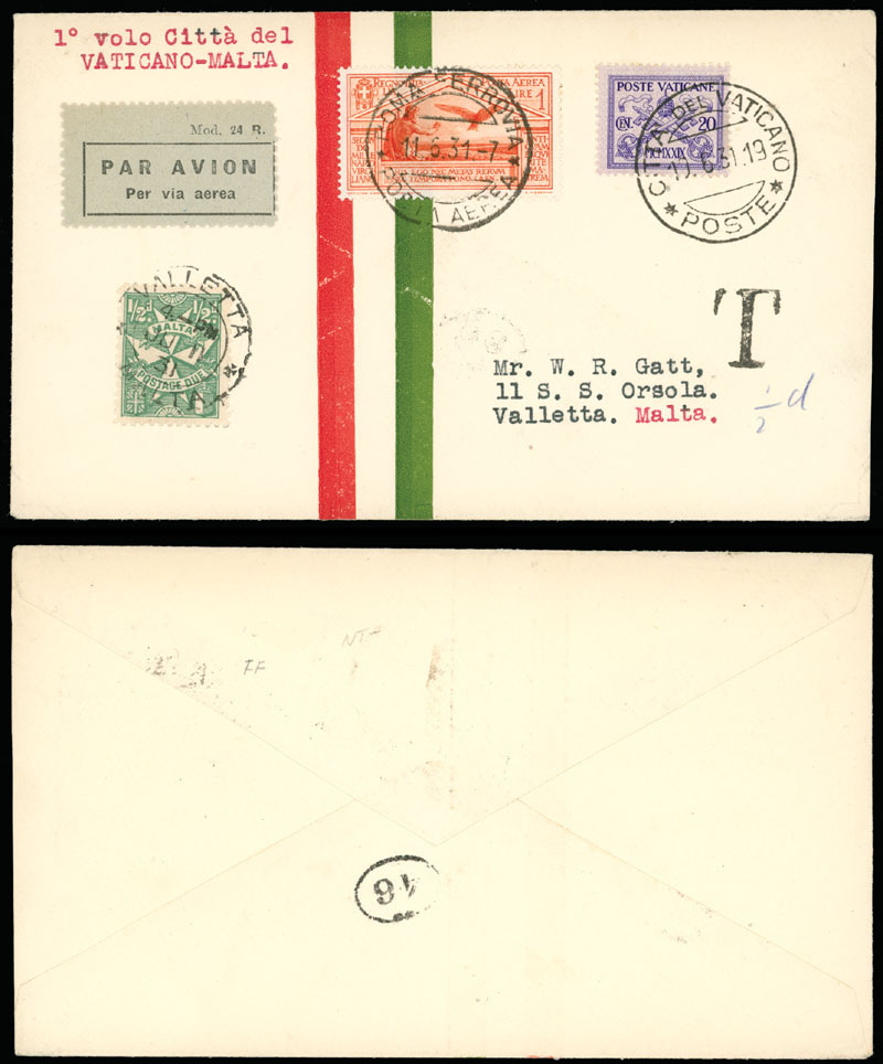 Lot 184 - 1. Worldwide Air Post Stamps and Postal History Vatican City -  Raritan Stamps Inc. Auction #93 Worldwide Air Post stamps and postal history, Zeppelin Flight items, philatelic rarities of the World