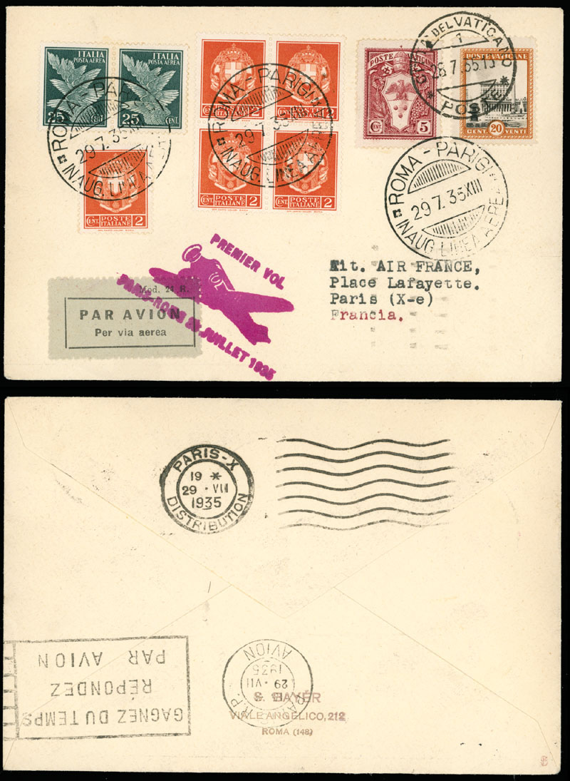 Lot 187 - 1. Worldwide Air Post Stamps and Postal History Vatican City -  Raritan Stamps Inc. Auction #93 Worldwide Air Post stamps and postal history, Zeppelin Flight items, philatelic rarities of the World