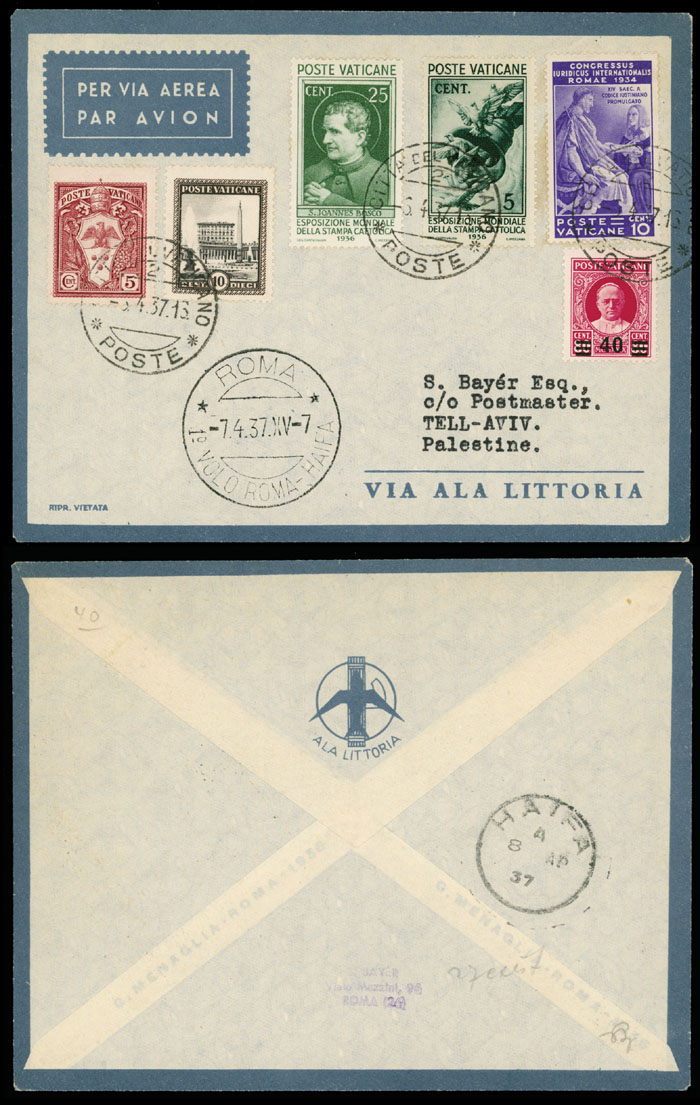 Lot 188 - 1. Worldwide Air Post Stamps and Postal History Vatican City -  Raritan Stamps Inc. Auction #93 Worldwide Air Post stamps and postal history, Zeppelin Flight items, philatelic rarities of the World