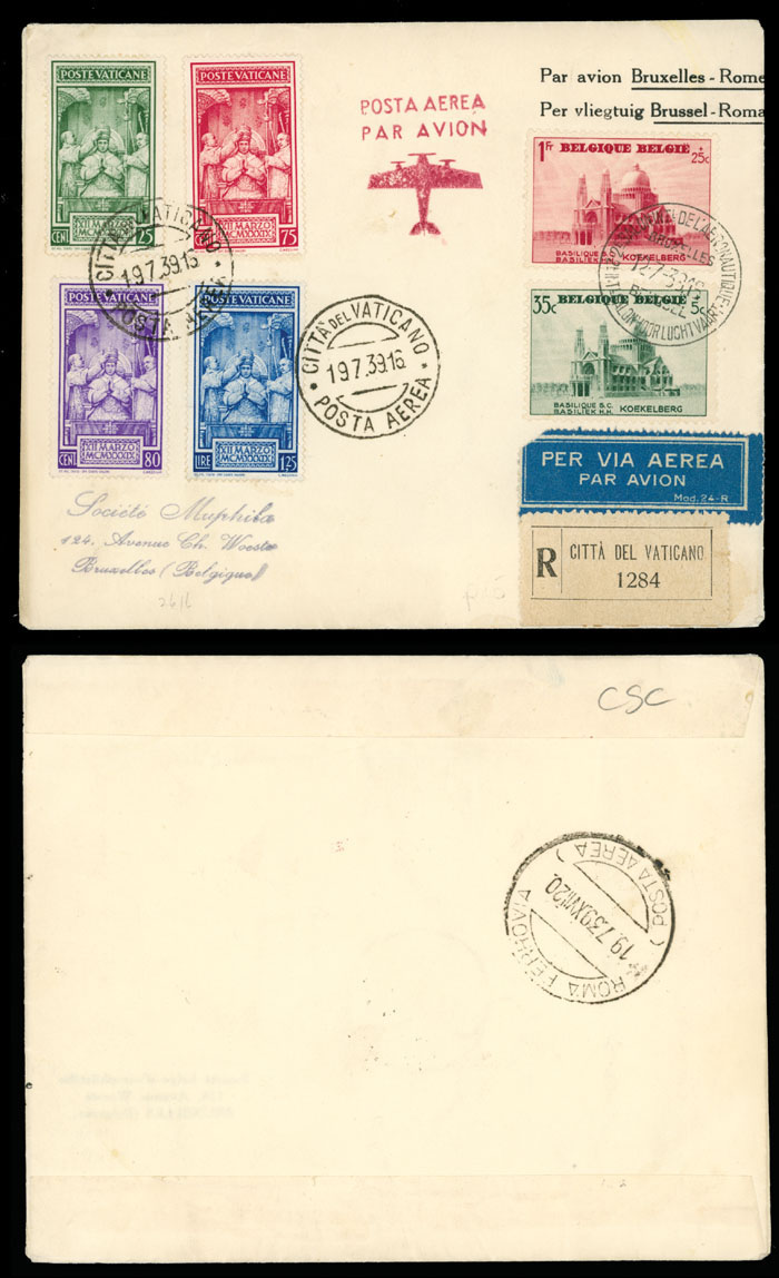 Lot 189 - 1. Worldwide Air Post Stamps and Postal History Vatican City -  Raritan Stamps Inc. Auction #93 Worldwide Air Post stamps and postal history, Zeppelin Flight items, philatelic rarities of the World