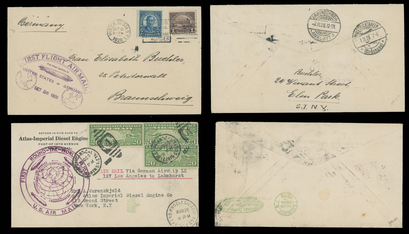Lot 198 - 2. Worldwide Zeppelin Flights united states -  Raritan Stamps Inc. Auction #93 Worldwide Air Post stamps and postal history, Zeppelin Flight items, philatelic rarities of the World