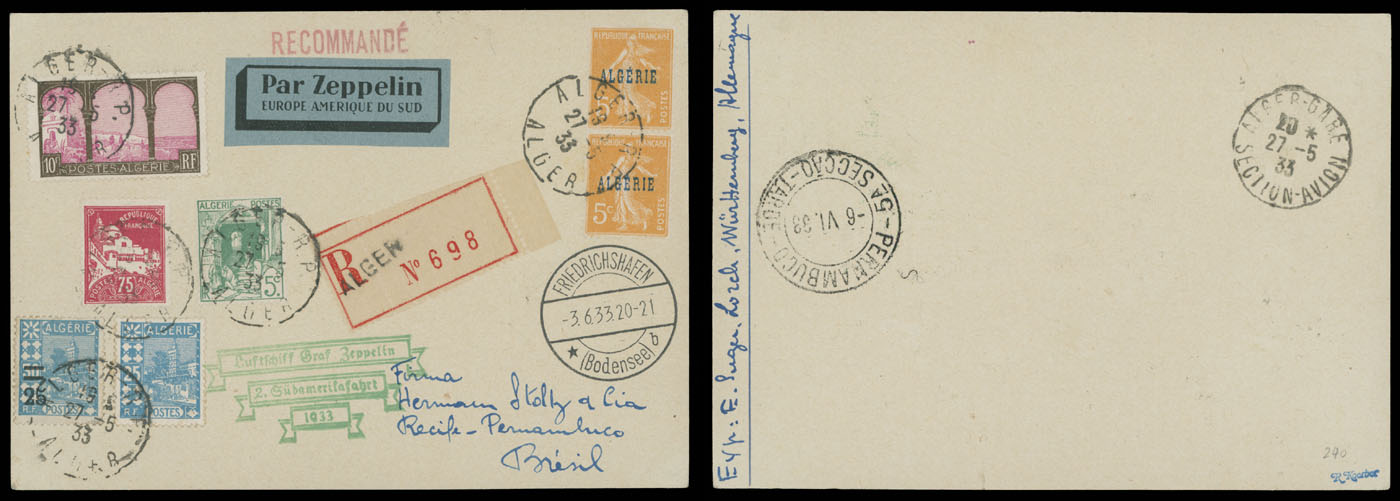 Lot 199 - 2. Worldwide Zeppelin Flights Algeria -  Raritan Stamps Inc. Auction #93 Worldwide Air Post stamps and postal history, Zeppelin Flight items, philatelic rarities of the World