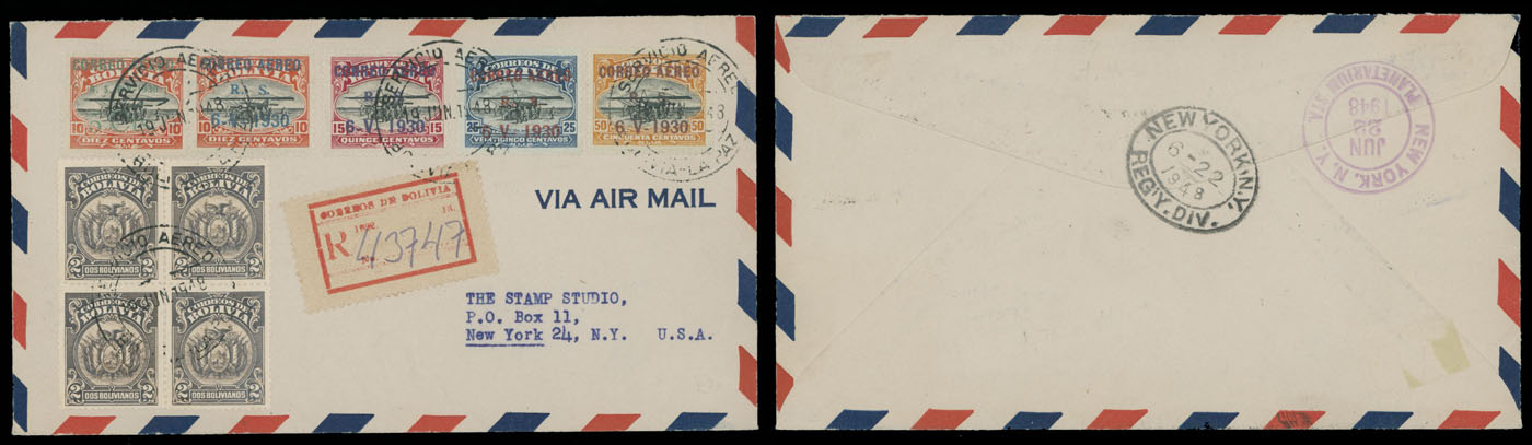 Lot 20 - 1. Worldwide Air Post Stamps and Postal History bolivia -  Raritan Stamps Inc. Auction #93 Worldwide Air Post stamps and postal history, Zeppelin Flight items, philatelic rarities of the World