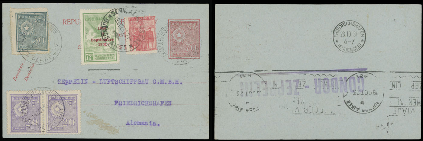 Lot 200 - 2. Worldwide Zeppelin Flights Argentina -  Raritan Stamps Inc. Auction #93 Worldwide Air Post stamps and postal history, Zeppelin Flight items, philatelic rarities of the World