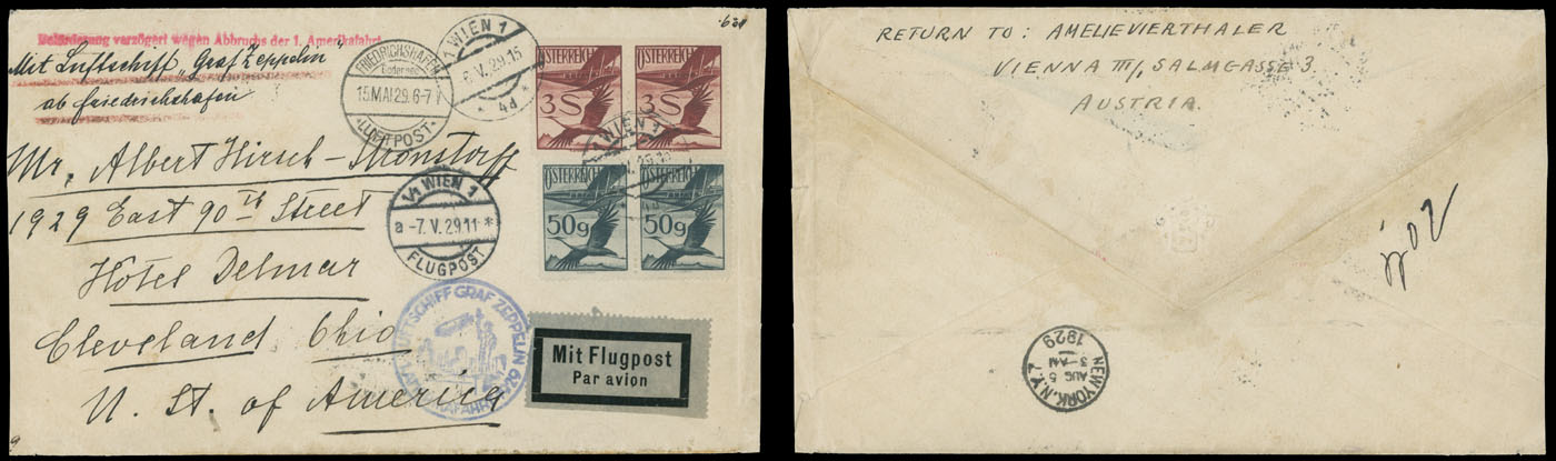 Lot 201 - 2. Worldwide Zeppelin Flights Austria -  Raritan Stamps Inc. Auction #93 Worldwide Air Post stamps and postal history, Zeppelin Flight items, philatelic rarities of the World