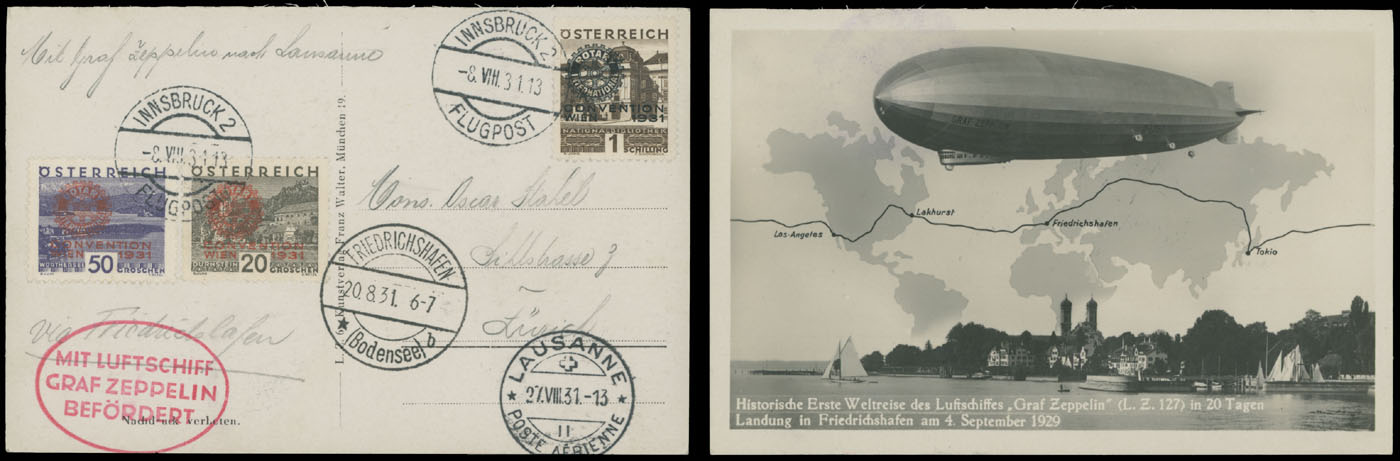 Lot 202 - 2. Worldwide Zeppelin Flights Austria -  Raritan Stamps Inc. Auction #93 Worldwide Air Post stamps and postal history, Zeppelin Flight items, philatelic rarities of the World