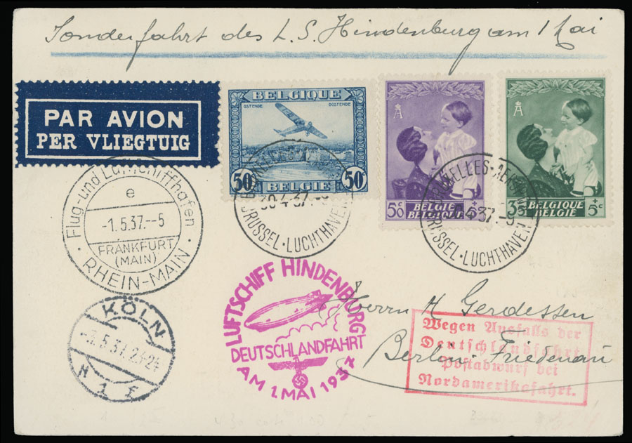 Lot 203 - 2. Worldwide Zeppelin Flights Belgium -  Raritan Stamps Inc. Auction #93 Worldwide Air Post stamps and postal history, Zeppelin Flight items, philatelic rarities of the World
