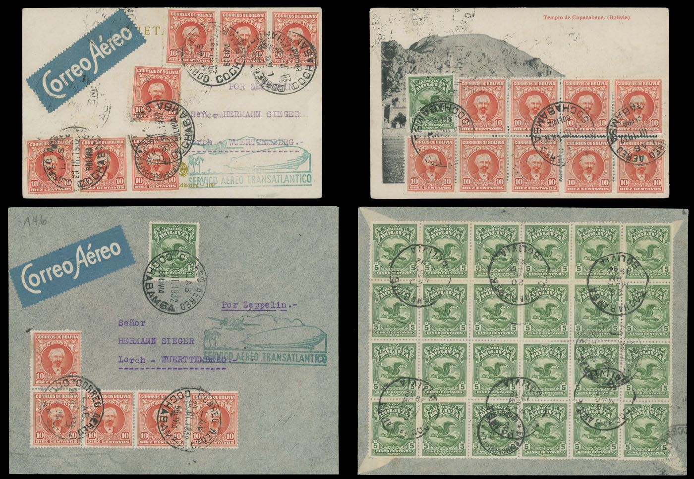 Lot 207 - 2. Worldwide Zeppelin Flights bolivia -  Raritan Stamps Inc. Auction #93 Worldwide Air Post stamps and postal history, Zeppelin Flight items, philatelic rarities of the World