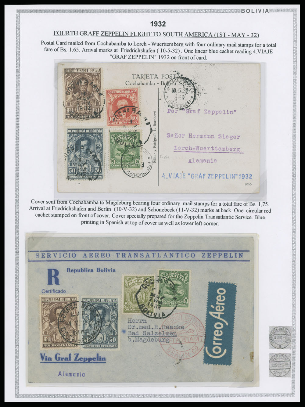 Lot 209 - 2. Worldwide Zeppelin Flights bolivia -  Raritan Stamps Inc. Auction #93 Worldwide Air Post stamps and postal history, Zeppelin Flight items, philatelic rarities of the World