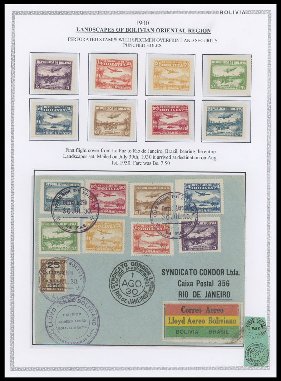 Lot 21 - 1. Worldwide Air Post Stamps and Postal History bolivia -  Raritan Stamps Inc. Auction #93 Worldwide Air Post stamps and postal history, Zeppelin Flight items, philatelic rarities of the World