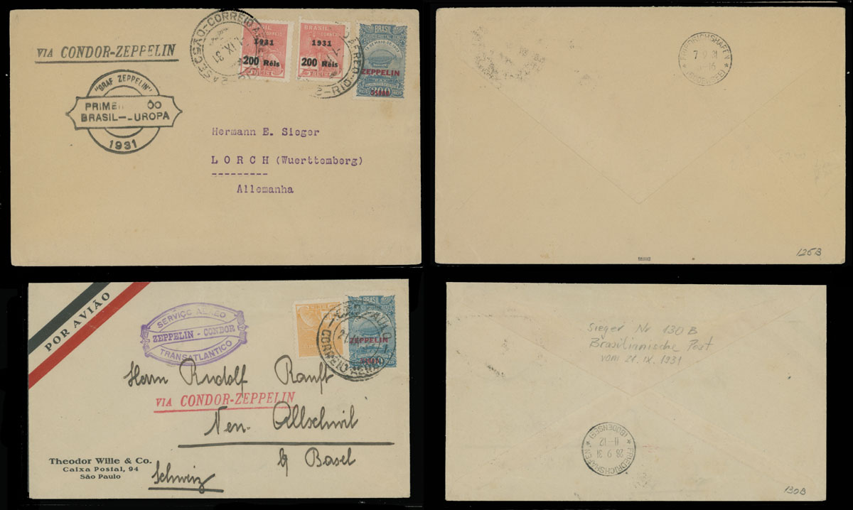 Lot 212 - 2. Worldwide Zeppelin Flights brazil -  Raritan Stamps Inc. Auction #93 Worldwide Air Post stamps and postal history, Zeppelin Flight items, philatelic rarities of the World