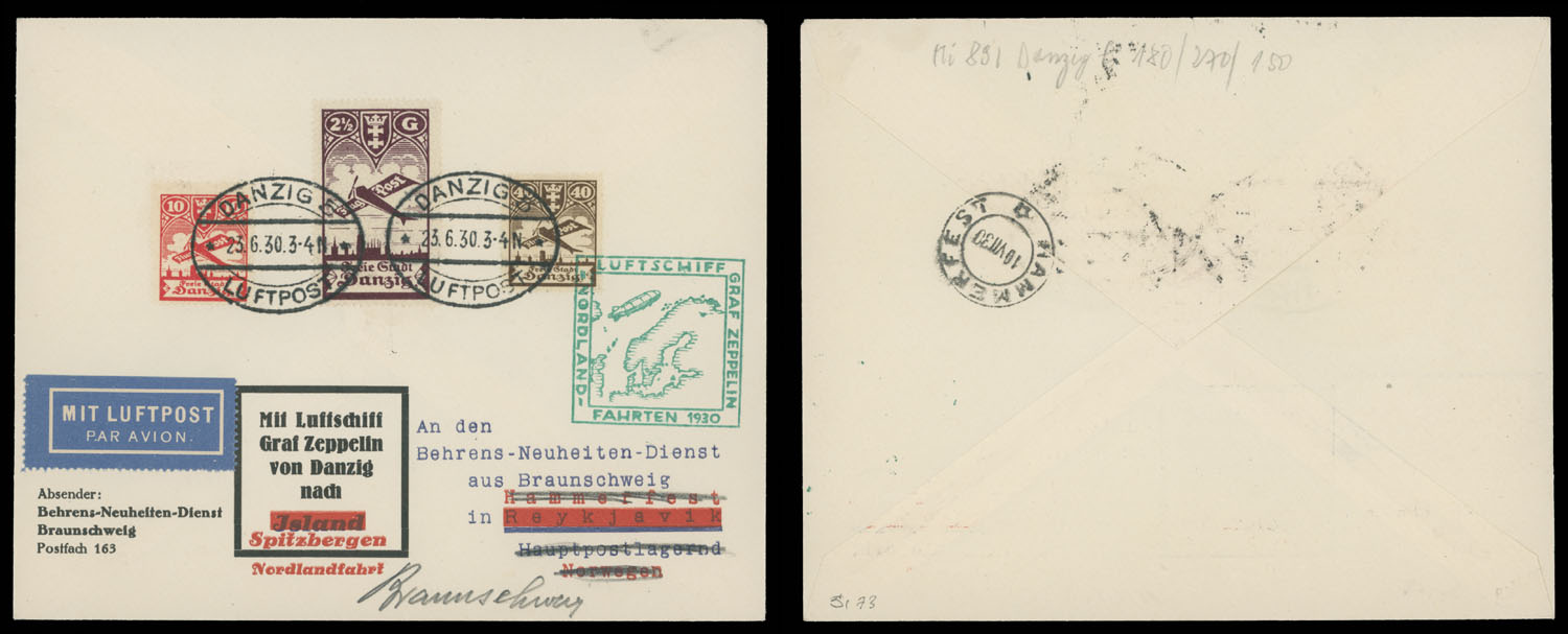 Lot 214 - 2. Worldwide Zeppelin Flights danzig -  Raritan Stamps Inc. Auction #93 Worldwide Air Post stamps and postal history, Zeppelin Flight items, philatelic rarities of the World