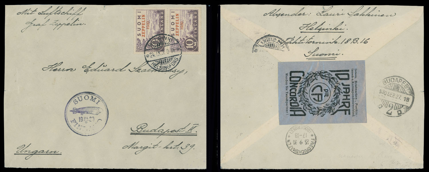 Lot 219 - 2. Worldwide Zeppelin Flights finland -  Raritan Stamps Inc. Auction #93 Worldwide Air Post stamps and postal history, Zeppelin Flight items, philatelic rarities of the World