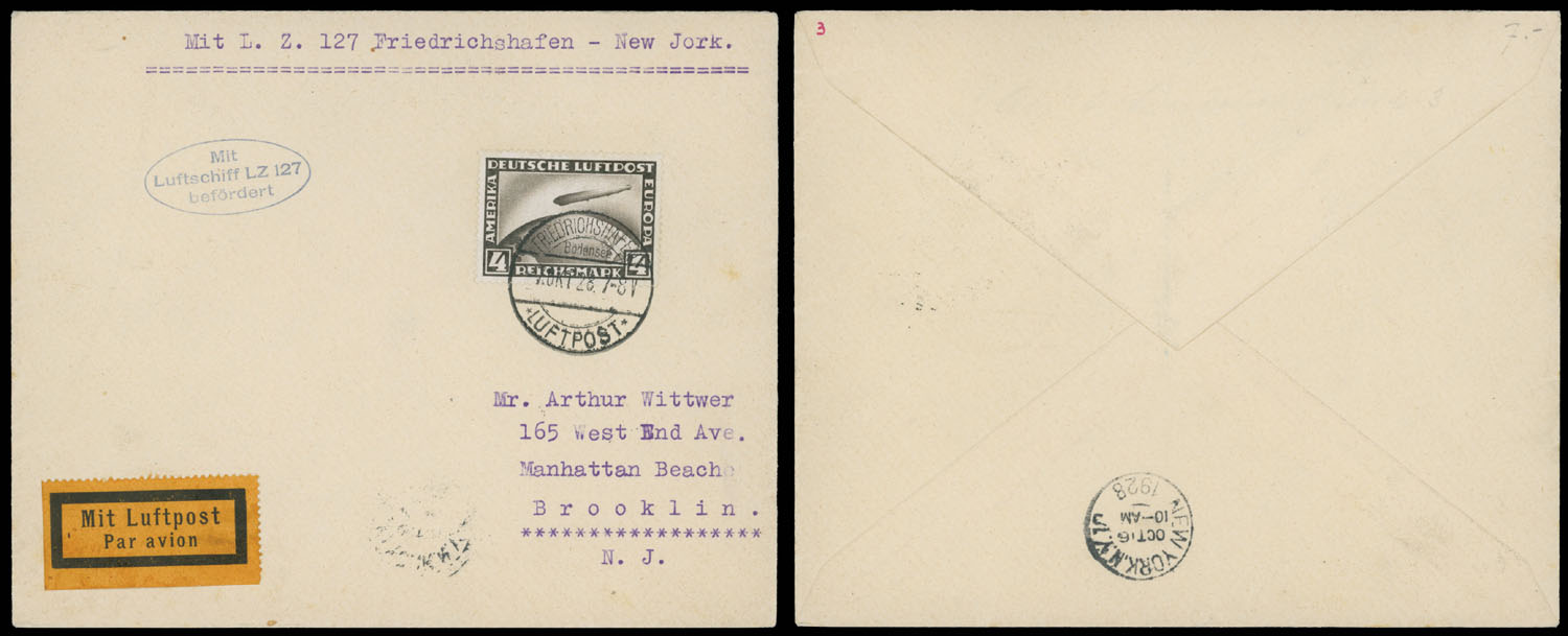 Lot 222 - 2. Worldwide Zeppelin Flights germany -  Raritan Stamps Inc. Auction #93 Worldwide Air Post stamps and postal history, Zeppelin Flight items, philatelic rarities of the World