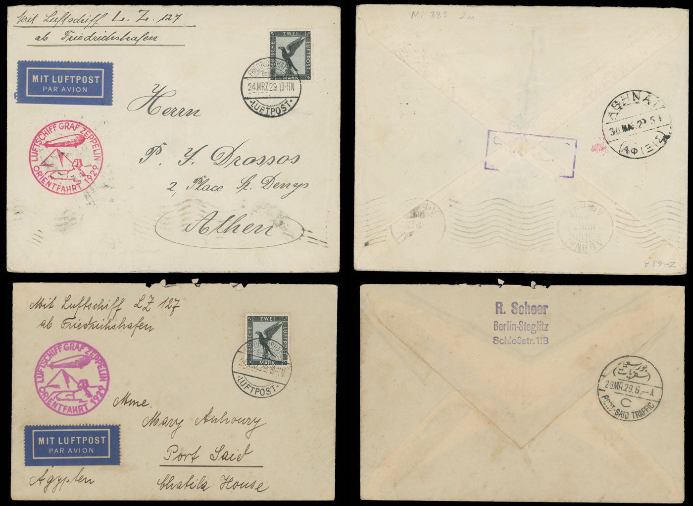 Lot 223 - 2. Worldwide Zeppelin Flights germany -  Raritan Stamps Inc. Auction #93 Worldwide Air Post stamps and postal history, Zeppelin Flight items, philatelic rarities of the World