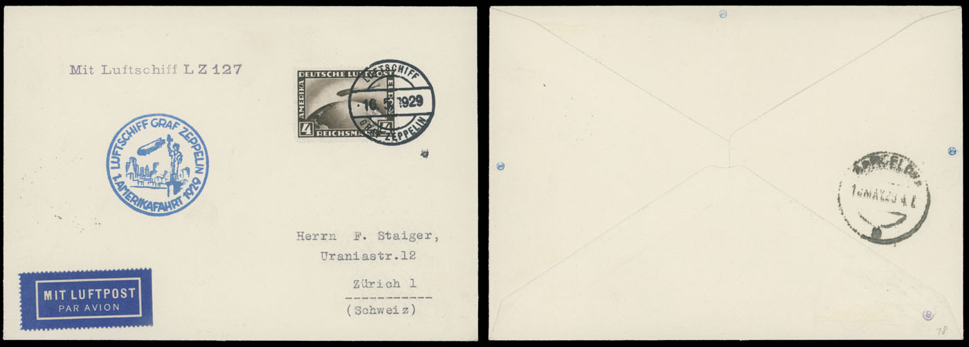 Lot 224 - 2. Worldwide Zeppelin Flights germany -  Raritan Stamps Inc. Auction #93 Worldwide Air Post stamps and postal history, Zeppelin Flight items, philatelic rarities of the World