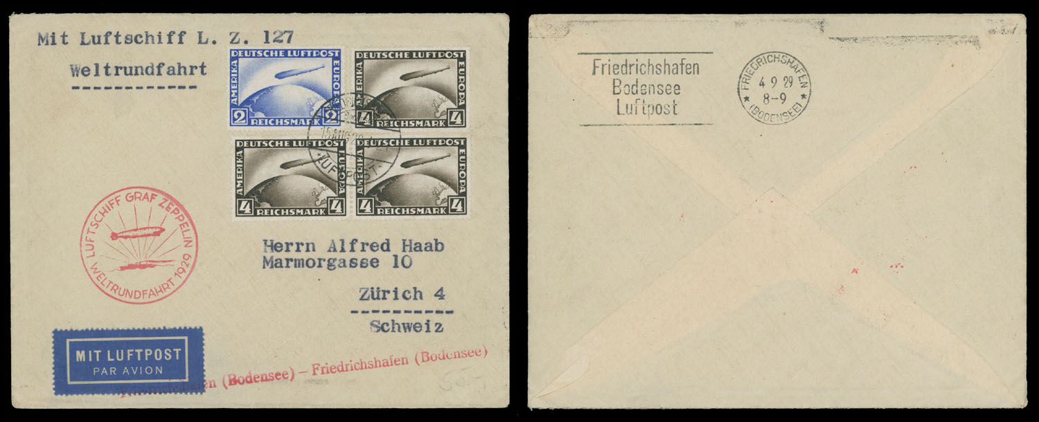 Lot 227 - 2. Worldwide Zeppelin Flights germany - Raritan Stamps Inc. Auction #93 Worldwide Air Post stamps and postal history, Zeppelin Flight items, philatelic rarities of the World Lot 227 - 2. Worldwide Zeppelin Flights germany - Raritan Stamps Inc. Auction #93 Worldwide Air Post stamps and postal history, Zeppelin Flight items, philatelic rarities of the World