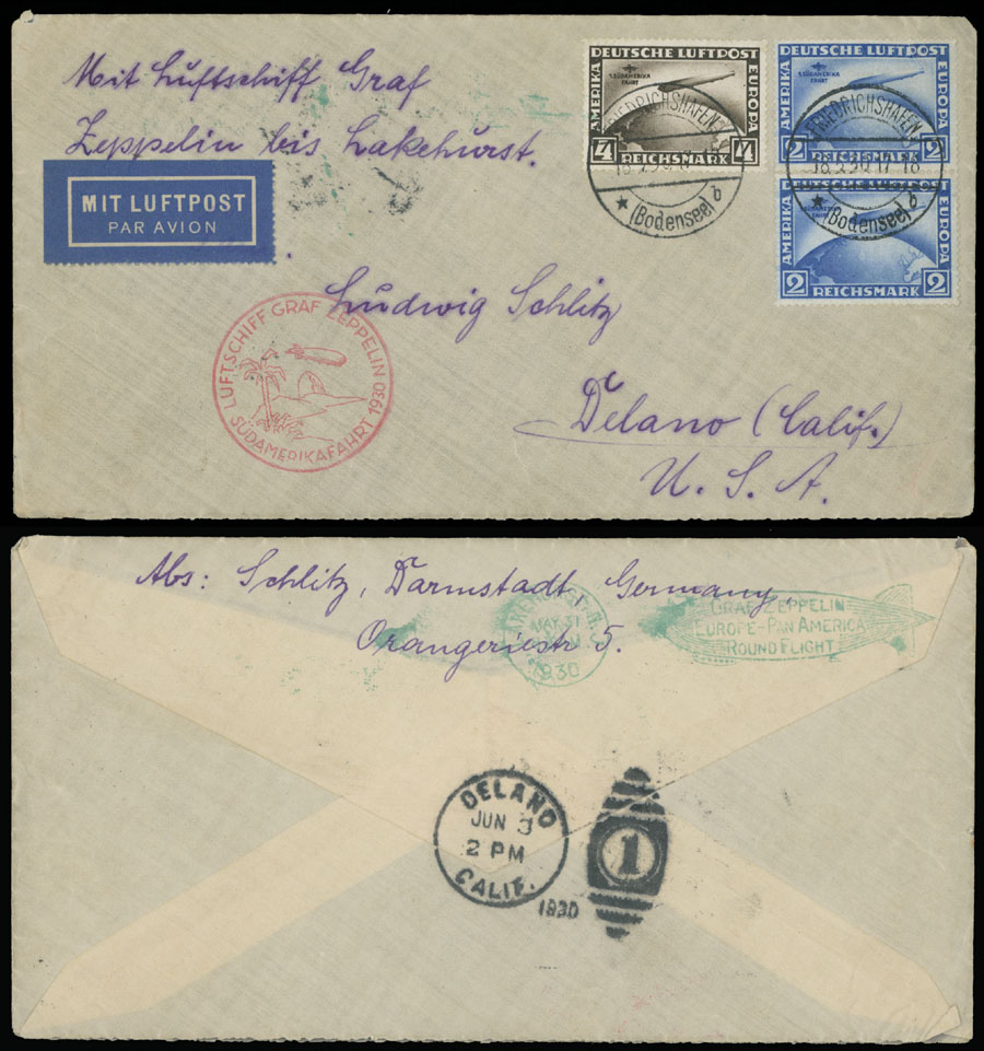 Lot 236 - 2. Worldwide Zeppelin Flights germany - Raritan Stamps Inc. Auction #93 Worldwide Air Post stamps and postal history, Zeppelin Flight items, philatelic rarities of the World Lot 236 - 2. Worldwide Zeppelin Flights germany - Raritan Stamps Inc. Auction #93 Worldwide Air Post stamps and postal history, Zeppelin Flight items, philatelic rarities of the World