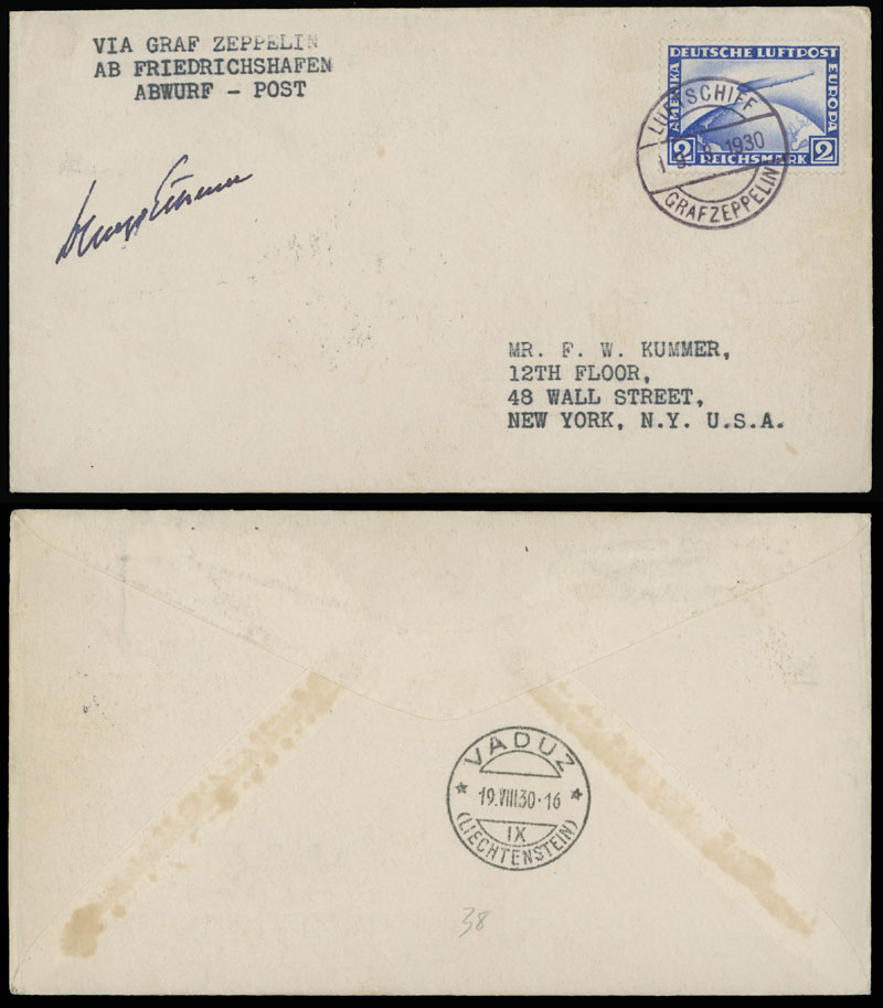 Lot 238 - 2. Worldwide Zeppelin Flights germany - Raritan Stamps Inc. Auction #93 Worldwide Air Post stamps and postal history, Zeppelin Flight items, philatelic rarities of the World Lot 238 - 2. Worldwide Zeppelin Flights germany - Raritan Stamps Inc. Auction #93 Worldwide Air Post stamps and postal history, Zeppelin Flight items, philatelic rarities of the World