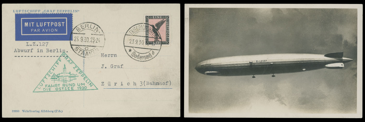 Lot 239 - 2. Worldwide Zeppelin Flights germany - Raritan Stamps Inc. Auction #93 Worldwide Air Post stamps and postal history, Zeppelin Flight items, philatelic rarities of the World Lot 239 - 2. Worldwide Zeppelin Flights germany - Raritan Stamps Inc. Auction #93 Worldwide Air Post stamps and postal history, Zeppelin Flight items, philatelic rarities of the World