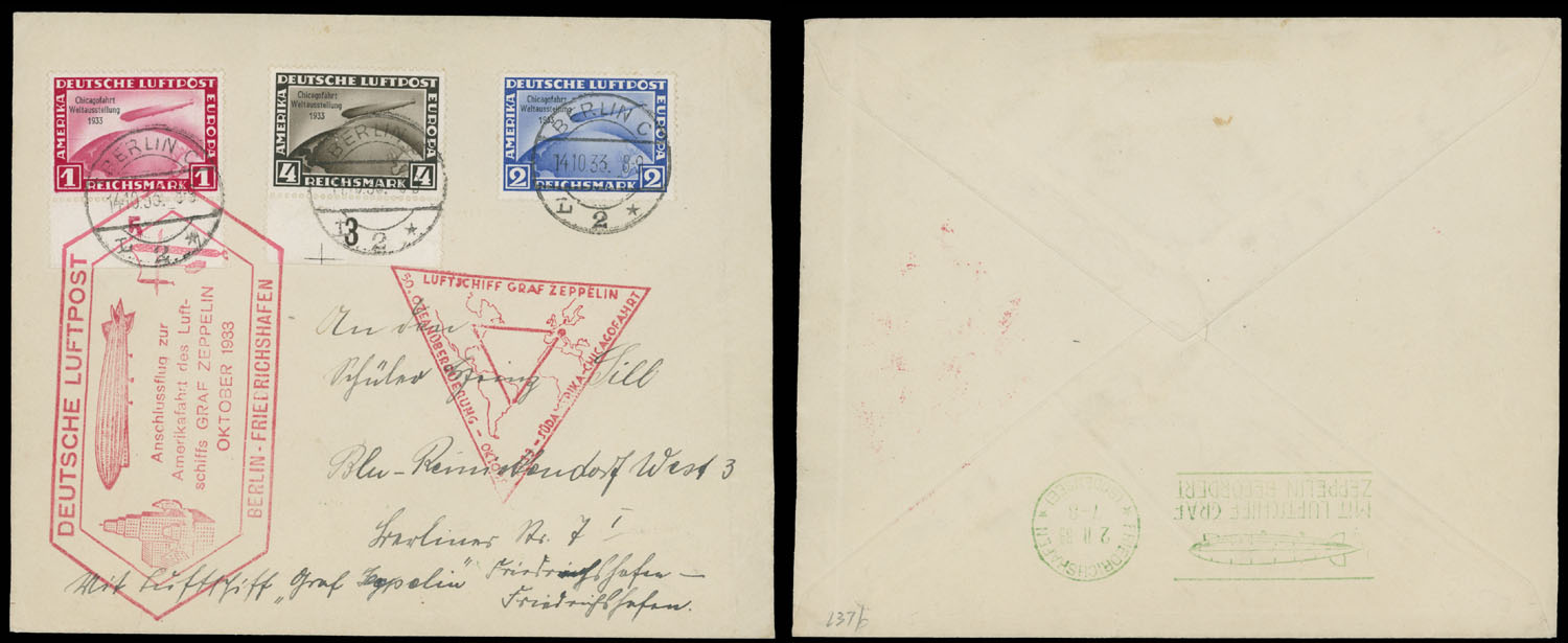 Lot 254 - 2. Worldwide Zeppelin Flights germany - Raritan Stamps Inc. Auction #93 Worldwide Air Post stamps and postal history, Zeppelin Flight items, philatelic rarities of the World Lot 254 - 2. Worldwide Zeppelin Flights germany - Raritan Stamps Inc. Auction #93 Worldwide Air Post stamps and postal history, Zeppelin Flight items, philatelic rarities of the World