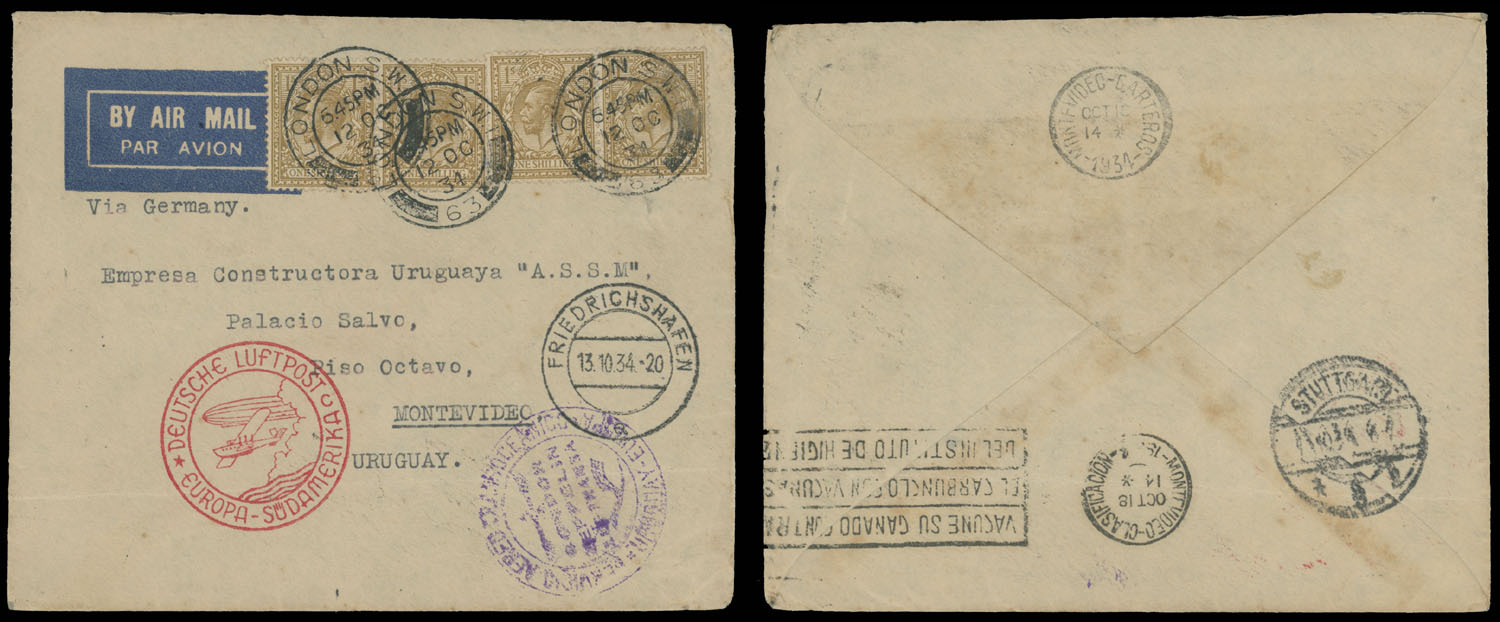 Lot 261 - 2. Worldwide Zeppelin Flights Great Britain - Raritan Stamps Inc. Auction #93 Worldwide Air Post stamps and postal history, Zeppelin Flight items, philatelic rarities of the World Lot 261 - 2. Worldwide Zeppelin Flights Great Britain - Raritan Stamps Inc. Auction #93 Worldwide Air Post stamps and postal history, Zeppelin Flight items, philatelic rarities of the World