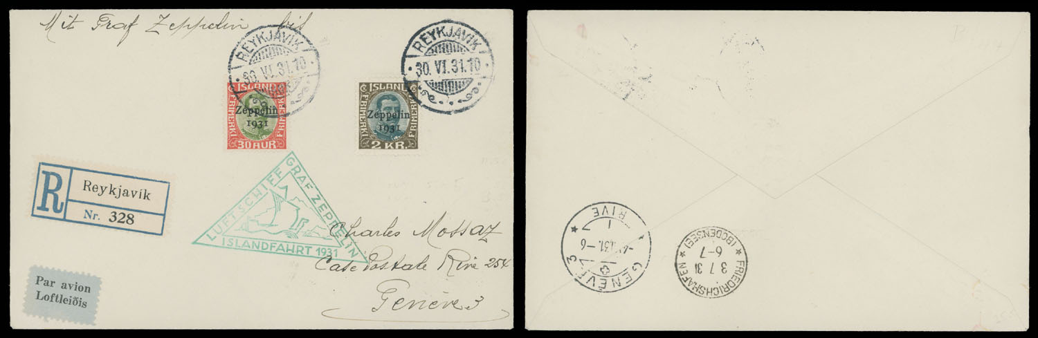 Lot 264 - 2. Worldwide Zeppelin Flights Iceland - Raritan Stamps Inc. Auction #93 Worldwide Air Post stamps and postal history, Zeppelin Flight items, philatelic rarities of the World Lot 264 - 2. Worldwide Zeppelin Flights Iceland - Raritan Stamps Inc. Auction #93 Worldwide Air Post stamps and postal history, Zeppelin Flight items, philatelic rarities of the World