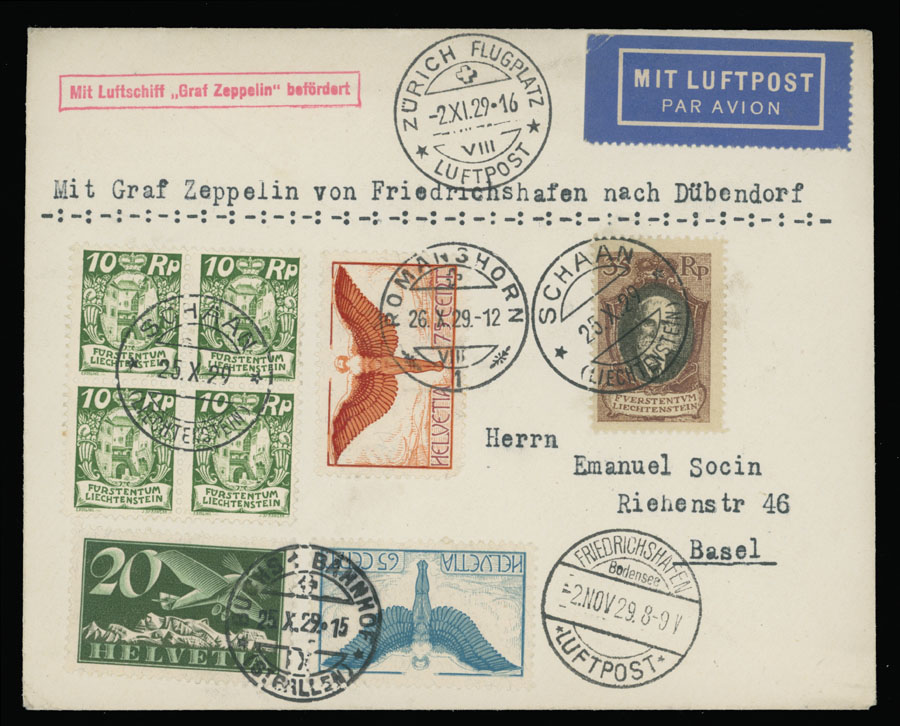 Lot 269 - 2. Worldwide Zeppelin Flights Liechtenstein - Raritan Stamps Inc. Auction #93 Worldwide Air Post stamps and postal history, Zeppelin Flight items, philatelic rarities of the World Lot 269 - 2. Worldwide Zeppelin Flights Liechtenstein - Raritan Stamps Inc. Auction #93 Worldwide Air Post stamps and postal history, Zeppelin Flight items, philatelic rarities of the World