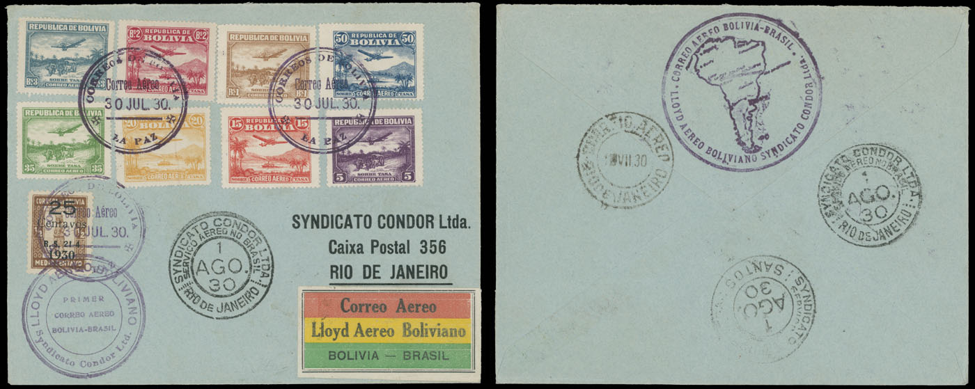 Lot 27 - 1. Worldwide Air Post Stamps and Postal History bolivia - Raritan Stamps Inc. Auction #93 Worldwide Air Post stamps and postal history, Zeppelin Flight items, philatelic rarities of the World Lot 27 - 1. Worldwide Air Post Stamps and Postal History bolivia - Raritan Stamps Inc. Auction #93 Worldwide Air Post stamps and postal history, Zeppelin Flight items, philatelic rarities of the World
