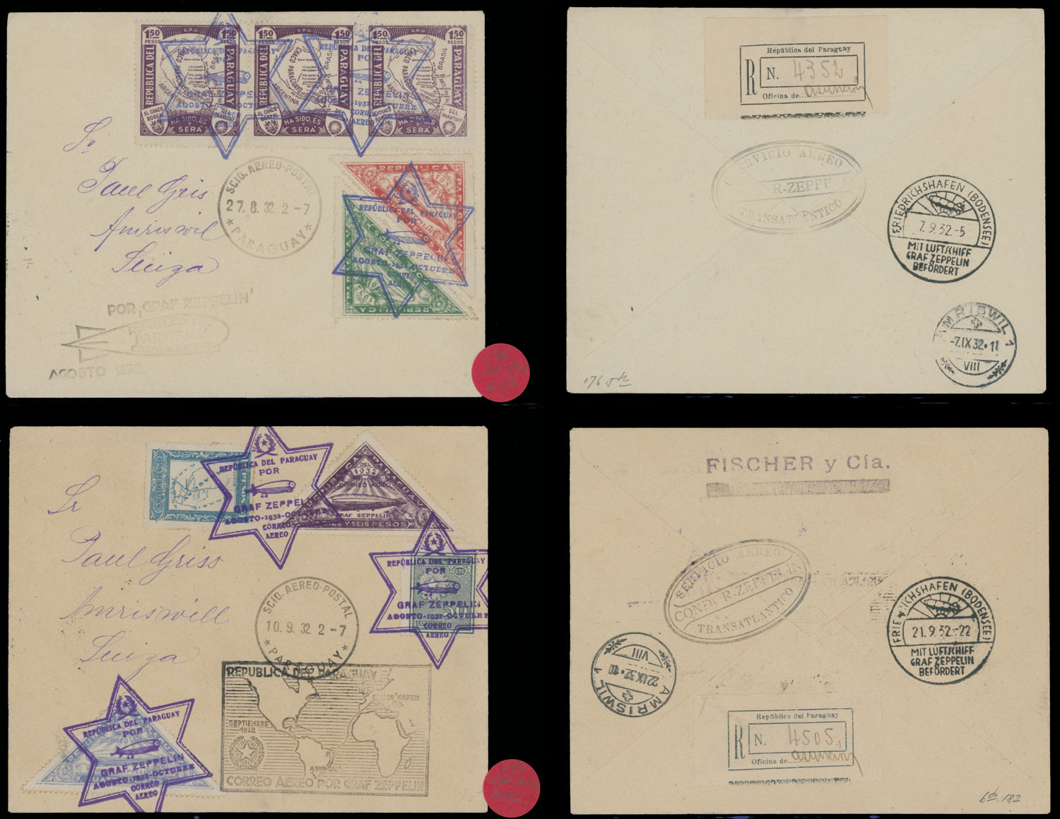 Lot 276 - 2. Worldwide Zeppelin Flights Paraguay -  Raritan Stamps Inc. Auction #93 Worldwide Air Post stamps and postal history, Zeppelin Flight items, philatelic rarities of the World