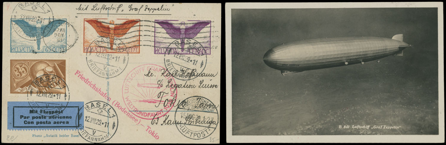 Lot 286 - 2. Worldwide Zeppelin Flights Switzerland -  Raritan Stamps Inc. Auction #93 Worldwide Air Post stamps and postal history, Zeppelin Flight items, philatelic rarities of the World