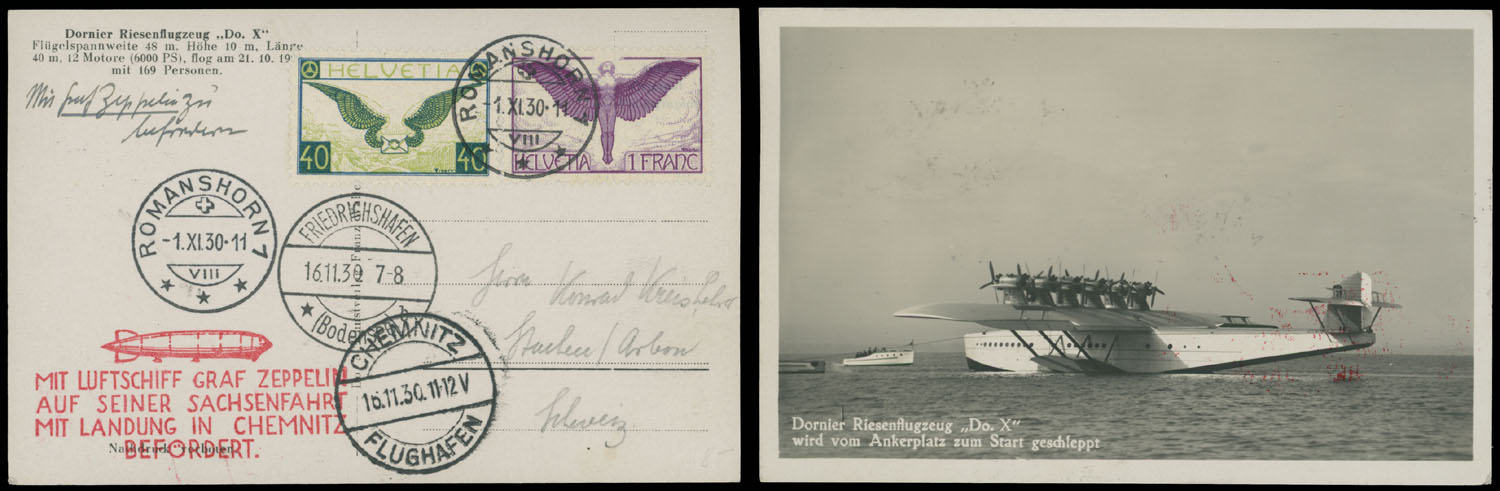 Lot 287 - 2. Worldwide Zeppelin Flights Switzerland -  Raritan Stamps Inc. Auction #93 Worldwide Air Post stamps and postal history, Zeppelin Flight items, philatelic rarities of the World