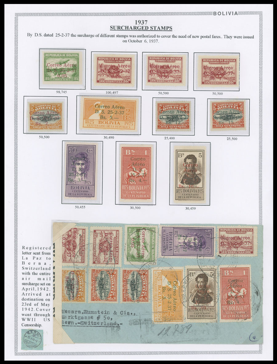 Lot 29 - 1. Worldwide Air Post Stamps and Postal History bolivia - Raritan Stamps Inc. Auction #93 Worldwide Air Post stamps and postal history, Zeppelin Flight items, philatelic rarities of the World Lot 29 - 1. Worldwide Air Post Stamps and Postal History bolivia - Raritan Stamps Inc. Auction #93 Worldwide Air Post stamps and postal history, Zeppelin Flight items, philatelic rarities of the World
