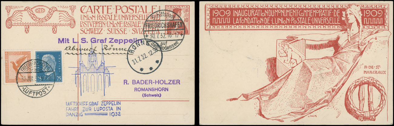 Lot 294 - 2. Worldwide Zeppelin Flights Switzerland -  Raritan Stamps Inc. Auction #93 Worldwide Air Post stamps and postal history, Zeppelin Flight items, philatelic rarities of the World