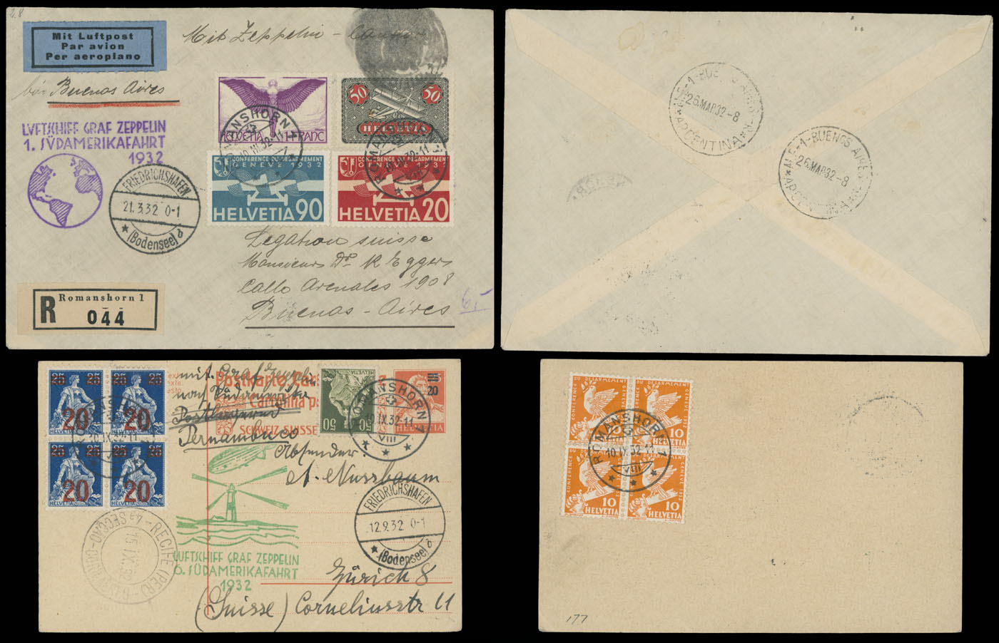Lot 295 - 2. Worldwide Zeppelin Flights Switzerland -  Raritan Stamps Inc. Auction #93 Worldwide Air Post stamps and postal history, Zeppelin Flight items, philatelic rarities of the World