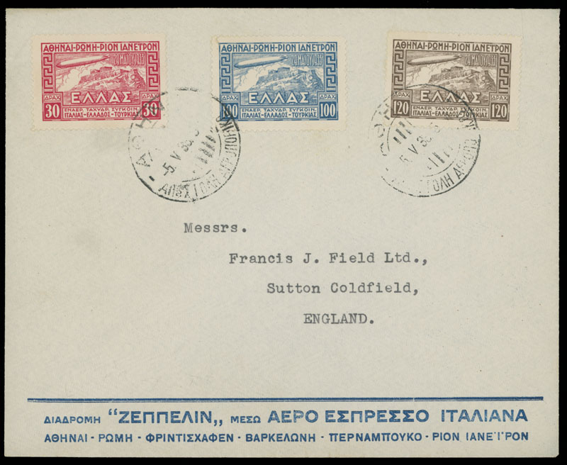 Lot 80 - 1. Worldwide Air Post Stamps and Postal History Greece -  Raritan Stamps Inc. Auction #93 Worldwide Air Post stamps and postal history, Zeppelin Flight items, philatelic rarities of the World