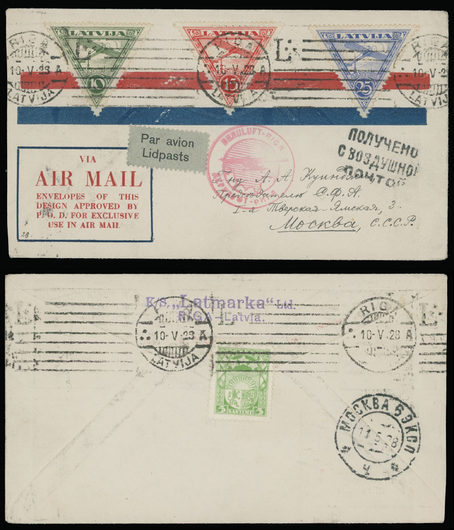 Lot 99 - 1. Worldwide Air Post Stamps and Postal History latvia -  Raritan Stamps Inc. Auction #93 Worldwide Air Post stamps and postal history, Zeppelin Flight items, philatelic rarities of the World