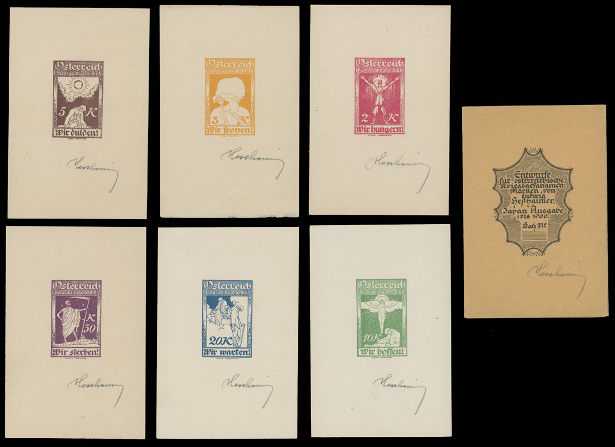 Lot 520 - Austria Prisoner's of War Unissued Designs by L. Hesshaimer - Raritan Stamps Inc. Auction #95 Worldwide Air Post Stamps and Philatelic Rarities of the World Lot 520 - Austria Prisoner's of War Unissued Designs by L. Hesshaimer - Raritan Stamps Inc. Auction #95 Worldwide Air Post Stamps and Philatelic Rarities of the World