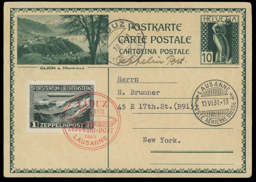 Lot 73 - 1. Worldwide Air Post Stamps and Postal History Liechtenstein -  Raritan Stamps Inc. Auction #95 Worldwide Air Post Stamps and Philatelic Rarities of the World