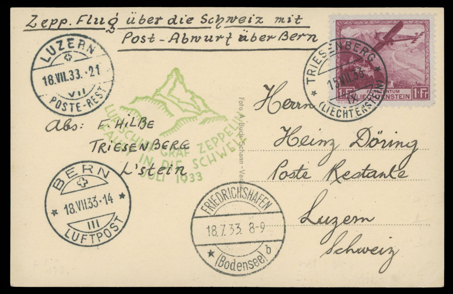 Lot 74 - 1. Worldwide Air Post Stamps and Postal History Liechtenstein -  Raritan Stamps Inc. Auction #95 Worldwide Air Post Stamps and Philatelic Rarities of the World