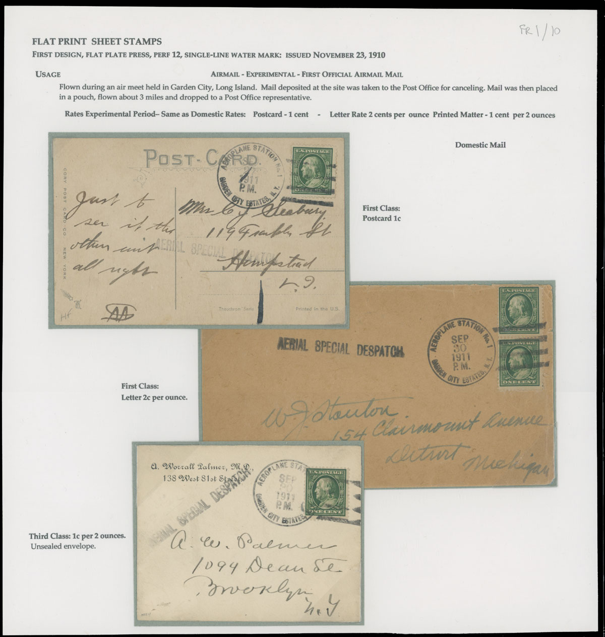Lot 1 - 1. Worldwide Air Post Stamps and Postal History united states -  Raritan Stamps Inc. Auction #96 Worldwide Air Post Stamps and Postal History, Philatelic Rarities of the World