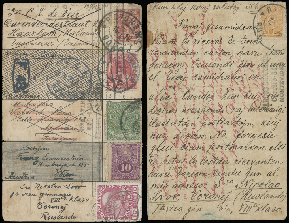 Lot 1359 - Worldwide Topical Issues - Collections and Single Lots Esperanto Round the World Traveling Postcard - Raritan Stamps Inc. Auction #96 Worldwide Air Post Stamps and Postal History, Philatelic Rarities of the World Lot 1359 - Worldwide Topical Issues - Collections and Single Lots Esperanto Round the World Traveling Postcard - Raritan Stamps Inc. Auction #96 Worldwide Air Post Stamps and Postal History, Philatelic Rarities of the World