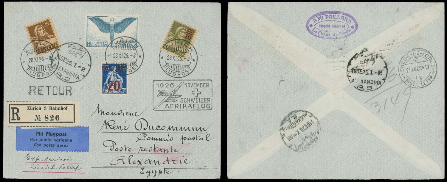 Lot 180 - 1. Worldwide Air Post Stamps and Postal History Switzerland - Pioneer Flights - Raritan Stamps Inc. Auction #96 Worldwide Air Post Stamps and Postal History, Philatelic Rarities of the World Lot 180 - 1. Worldwide Air Post Stamps and Postal History Switzerland - Pioneer Flights - Raritan Stamps Inc. Auction #96 Worldwide Air Post Stamps and Postal History, Philatelic Rarities of the World