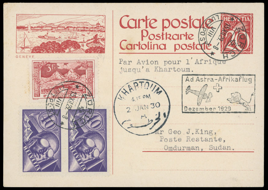 Lot 181 - 1. Worldwide Air Post Stamps and Postal History Switzerland - Pioneer Flights - Raritan Stamps Inc. Auction #96 Worldwide Air Post Stamps and Postal History, Philatelic Rarities of the World Lot 181 - 1. Worldwide Air Post Stamps and Postal History Switzerland - Pioneer Flights - Raritan Stamps Inc. Auction #96 Worldwide Air Post Stamps and Postal History, Philatelic Rarities of the World